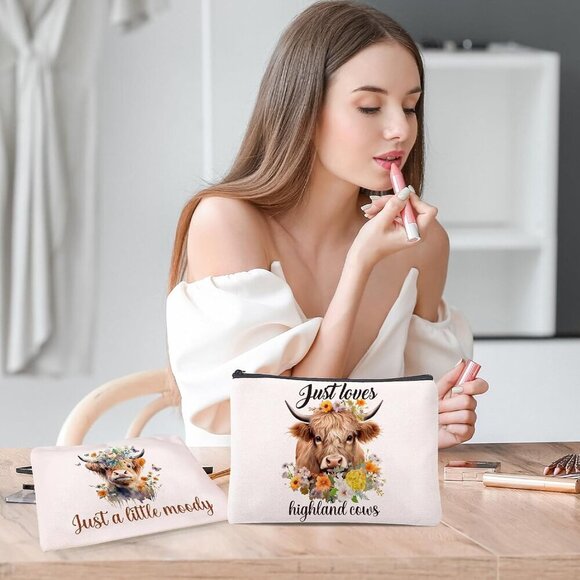 Highland Cow Print Makeup Bag 4PCS Cute Highland Cow Makeup Bags Party Supplies - Picture 2 of 6